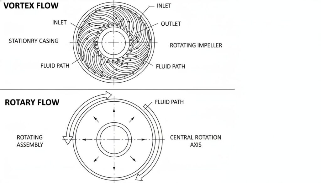 Vortex flow vs Rotary flow