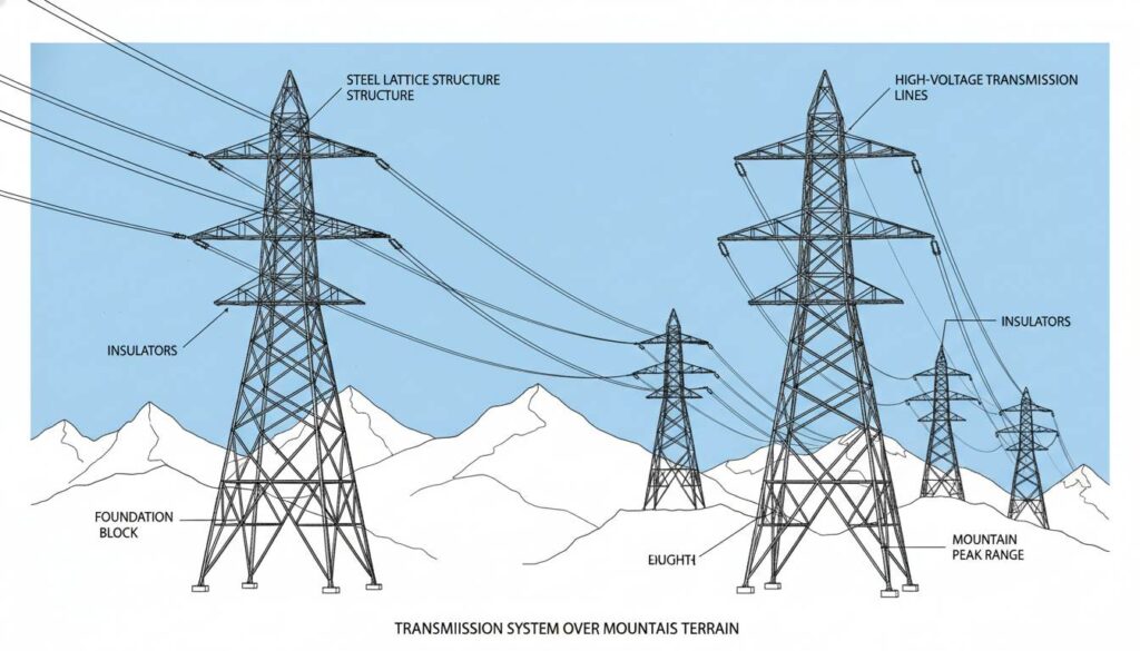 large steel lattice transmission towers
