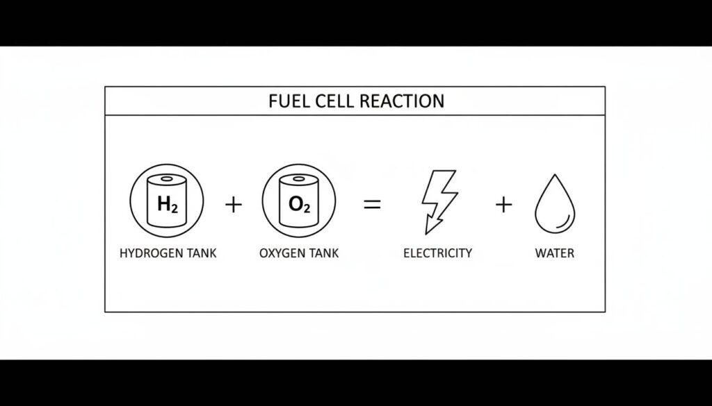 Hydrogen Tank + Icon of Oxygen Tank = Icon of Lightning Bolt (Electricity) + Icon of Water Drop