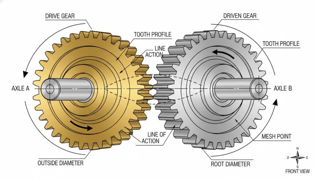 Mechanical Power Systems: Moving Energy spur gears meshing together